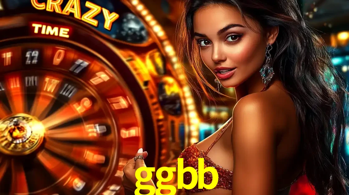 Mulher ao lado da roda de prêmios do jogo de cassino ao vivo Crazy Time, um dos shows de jogos mais emocionantes oferecidos pela plataforma de apostas ggbb.