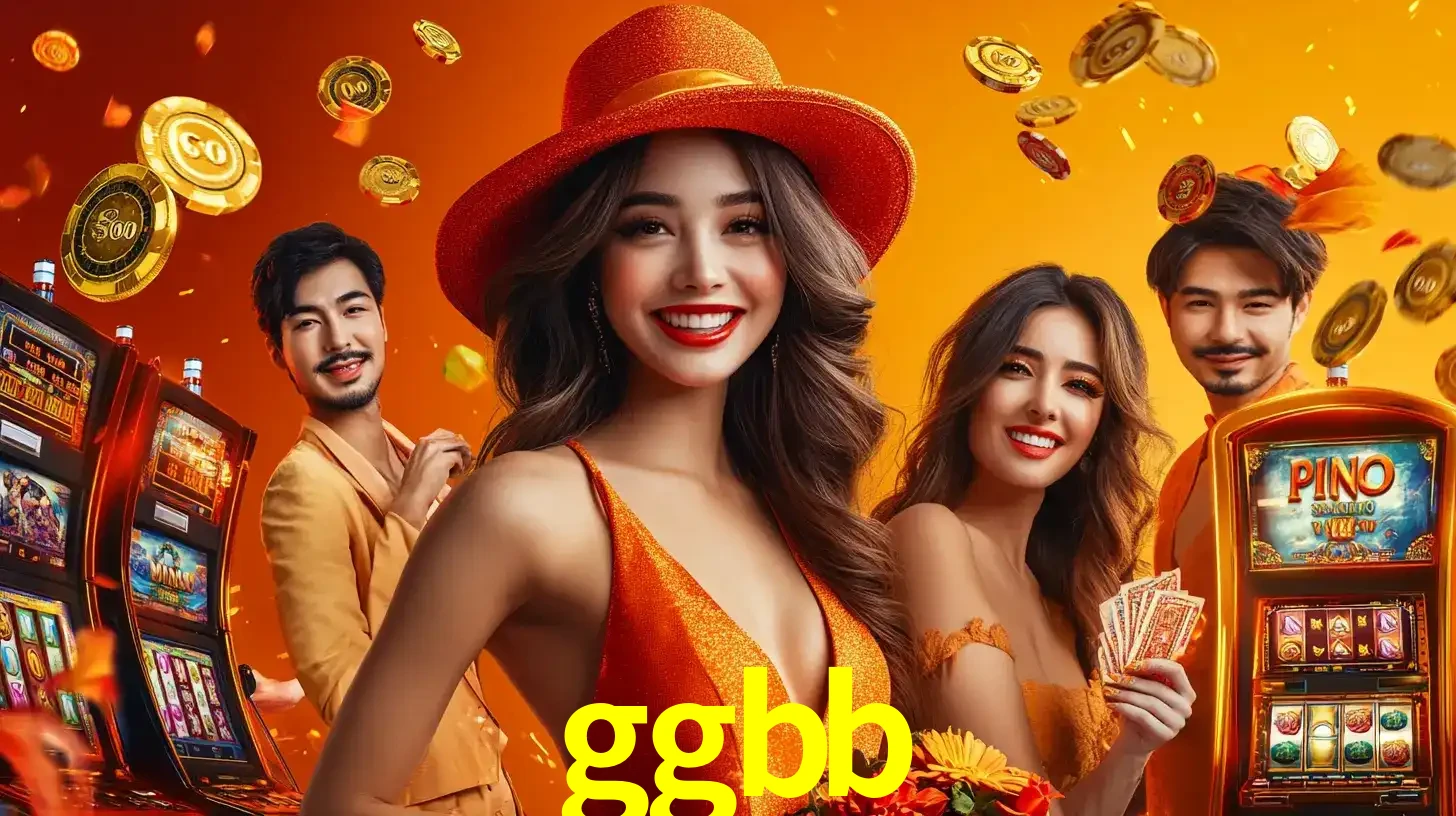 Grupo de amigos asiáticos sorrindo e se divertindo com máquinas de caça-níqueis em um ambiente festivo, celebrando suas vitórias nos jogos de cassino do ggbb.